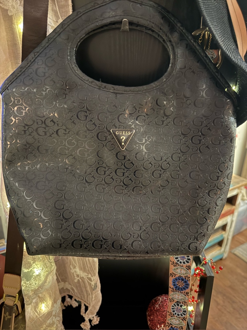 GUESS Black Signature G Logo insulated cooler Tote with Cutout Handles
